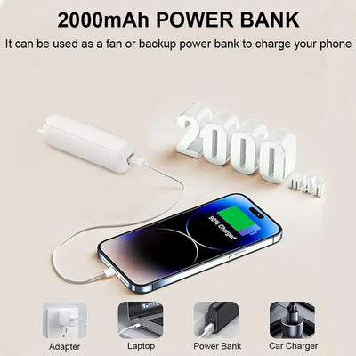 Portable Mini Handheld Fan Small Pocket Fan USB Rechargeable Battery Fan Folding Cooling Hand Fan Mini USB Fan with Power Bank - Fullshopping