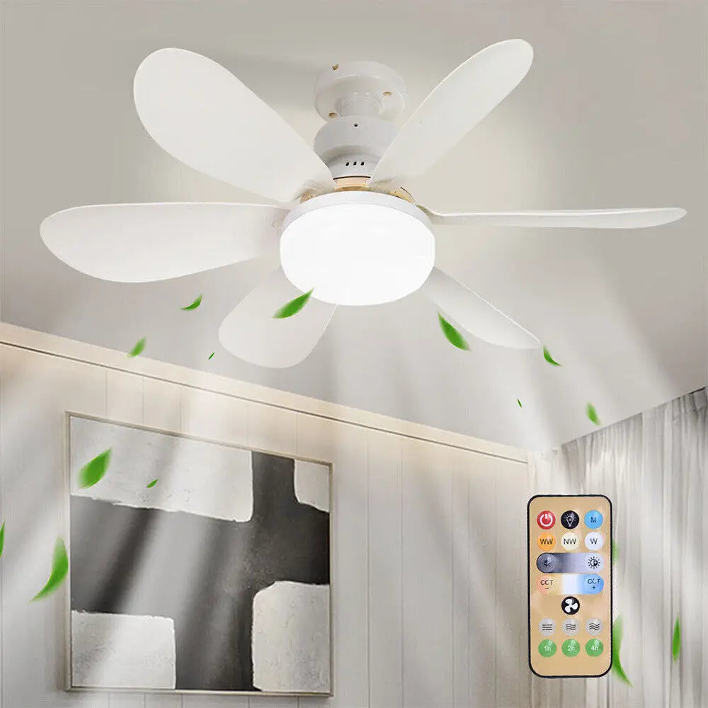 E27 Dimmable LED Ceiling Fan with Light, Remote Control, 3 Speed Settings, Flush Mount, Energy Efficient, Modern Design - Fullshopping