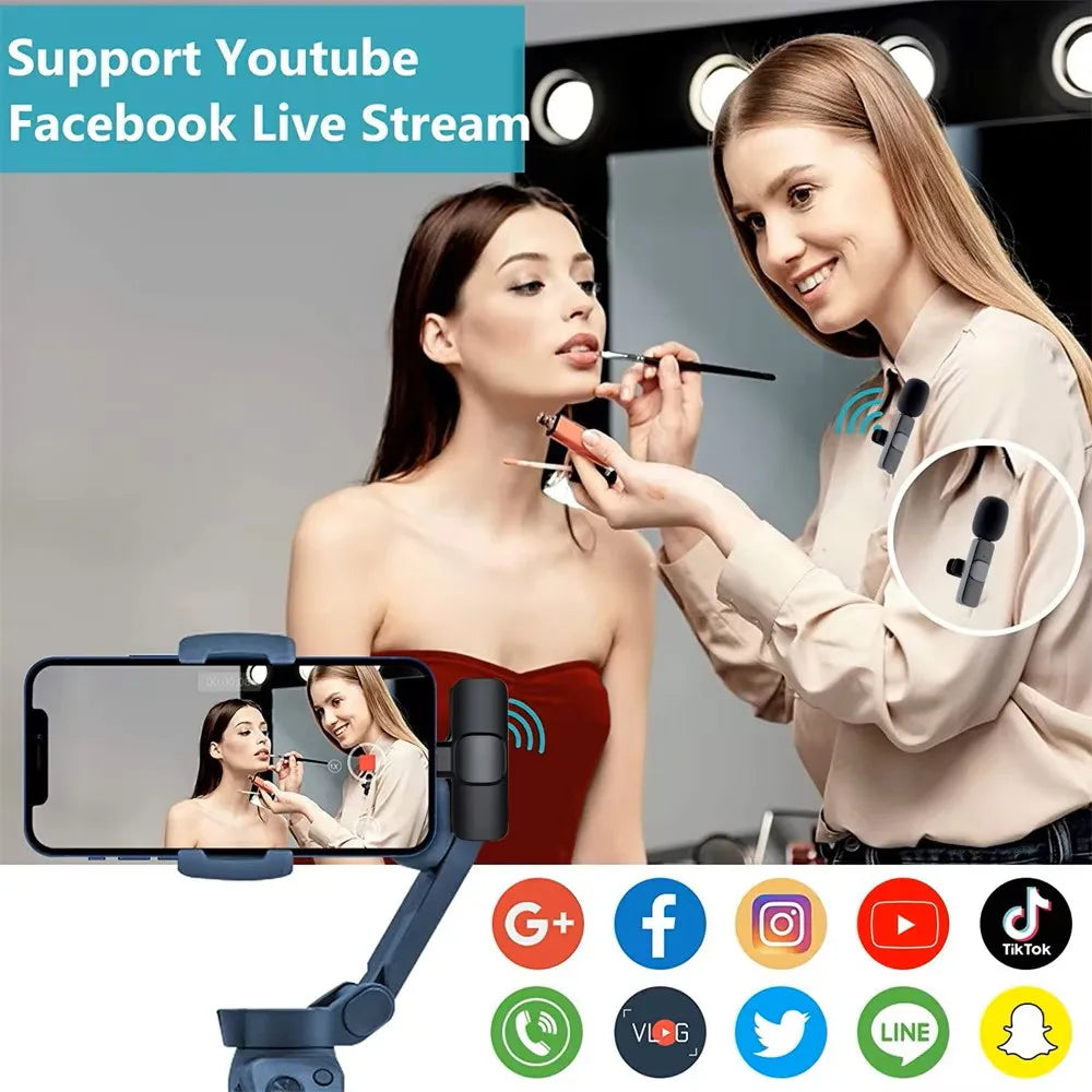 Wireless Lavalier Microphone Mini Portable Audio Video Recording Mic for iPhone Android Live Broadcast Gaming - Fullshopping