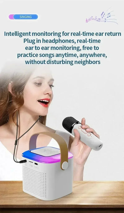 VIKEFON Mini Karaoke Machine LED Portable Bluetooth Speaker Suitable For Birthday Family Parties For Girls And Boys Microphone - Fullshopping