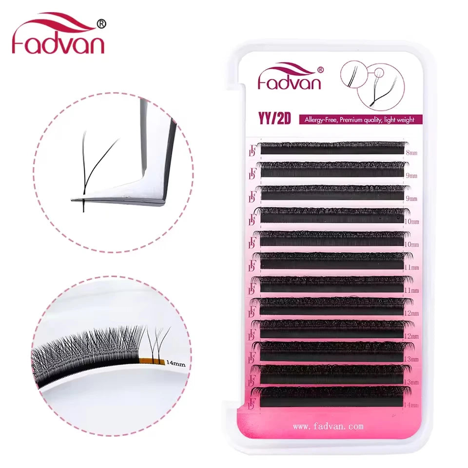FADVAN 2D YY Shape Eyelash Fans Faux Mink C/D/8-14mm 0.07 Natural Soft Brazilian Lashes Premade Volume Fan Extension Lashes - Fullshopping