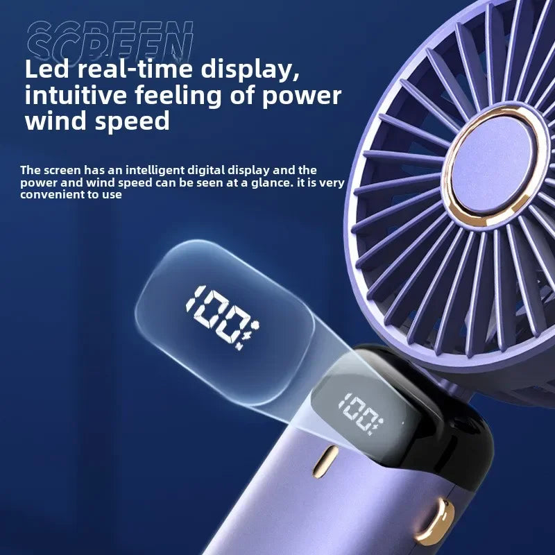 Handheld Fan with Digital Display, Foldable Fan Neck Hanging Fan, USB Charging Mini Fan Suitable for Outdoor Use in Offices - Fullshopping