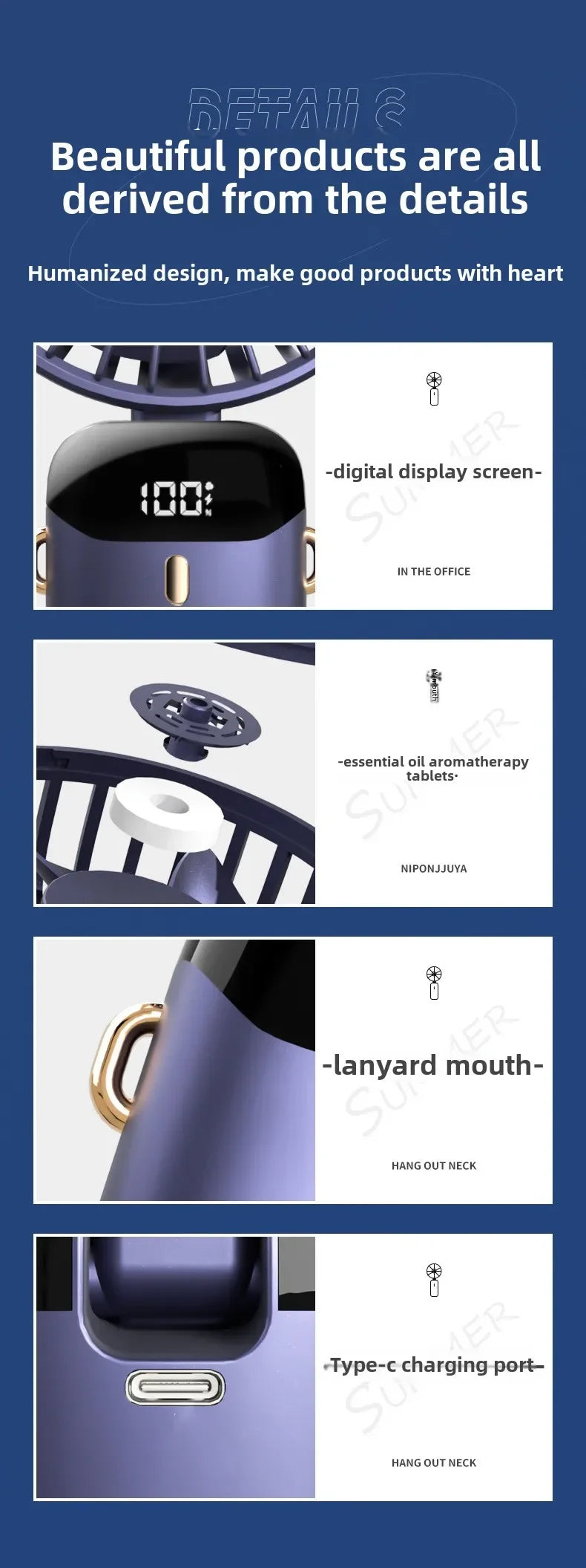 Handheld Fan with Digital Display, Foldable Fan Neck Hanging Fan, USB Charging Mini Fan Suitable for Outdoor Use in Offices - Fullshopping