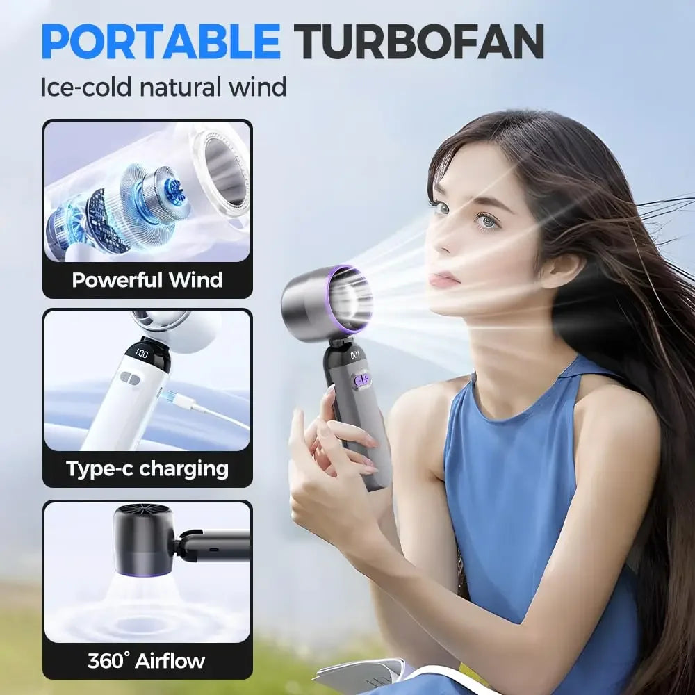Portable Handheld Fan 5 Speed Adjustable Cooling Mini Turbo Fan with Digital Display Suitable For Outdoor Travel And Desktop Use - Fullshopping