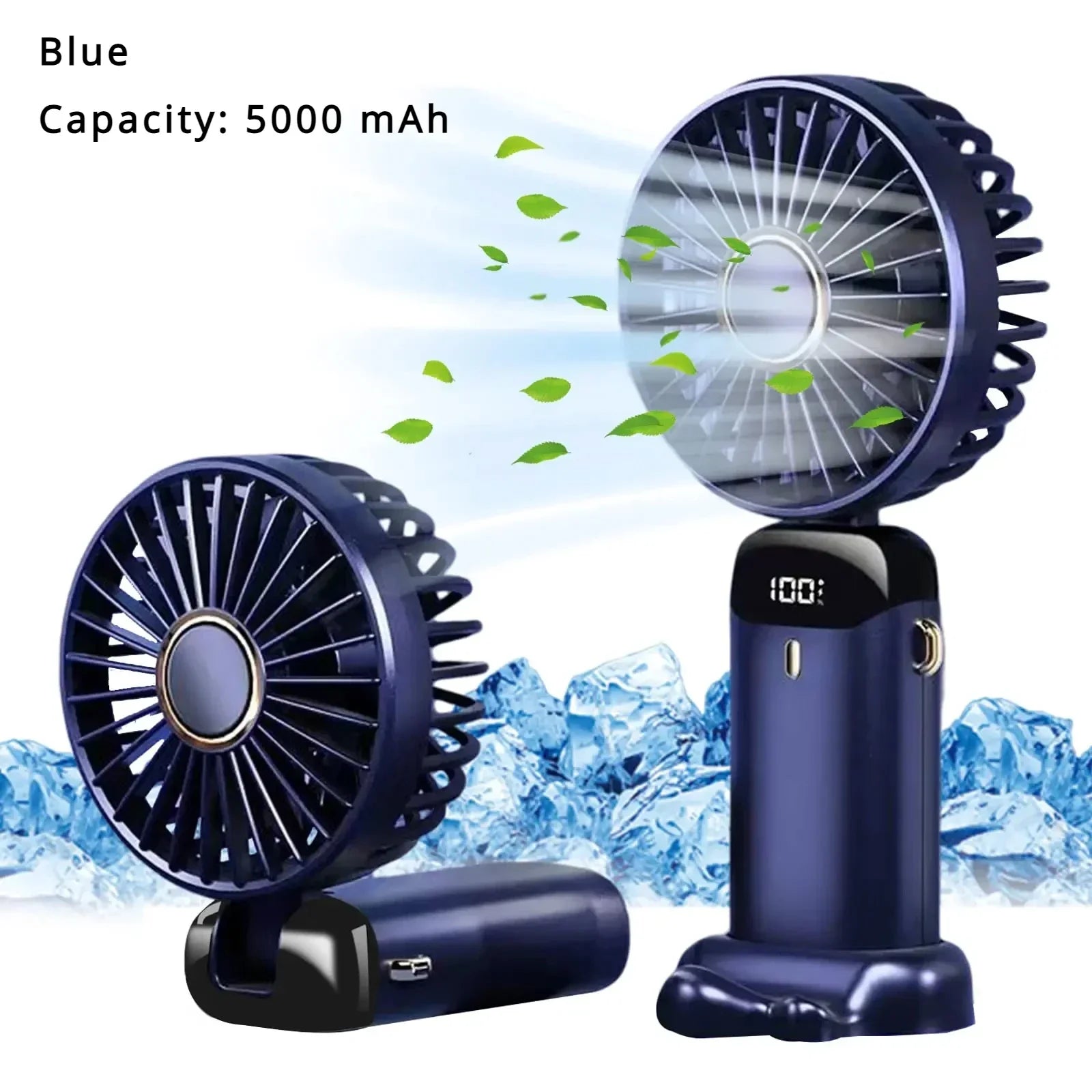 5000mAh Portable Fan Rechargeable 90° Foldable 5 Speed Mini Air Conditioner Small Fan Air Cooler with LED Digital Display - Fullshopping