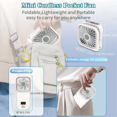 3000mAh 180° Folding Desktop Air Cooling Fan Emergency Power Supply Hanging Neck Fan Handheld USB Charging Portable Fan 2025 - Fullshopping