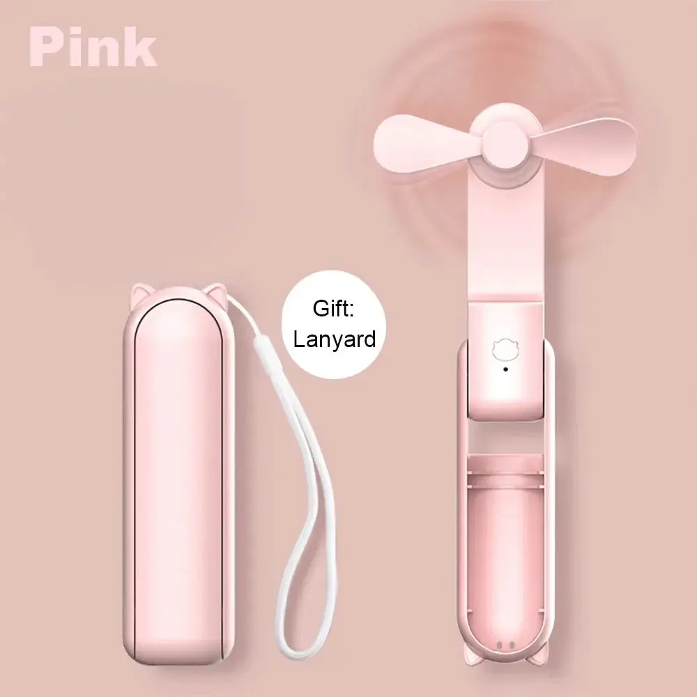 Portable Mini Handheld Fan Small Pocket Fan USB Rechargeable Battery Fan Folding Cooling Hand Fan Mini USB Fan with Power Bank - Fullshopping