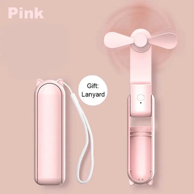 Portable Mini Handheld Fan Small Pocket Fan USB Rechargeable Battery Fan Folding Cooling Hand Fan Mini USB Fan with Power Bank - Fullshopping