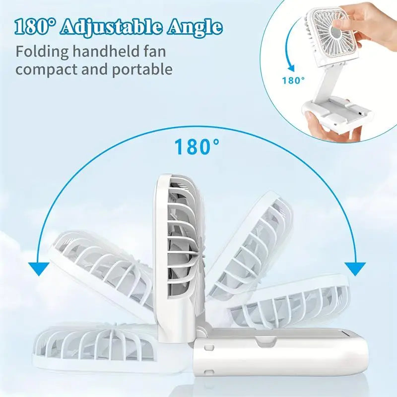 3000mAh 180° Folding Desktop Air Cooling Fan Emergency Power Supply Hanging Neck Fan Handheld USB Charging Portable Fan 2025 - Fullshopping