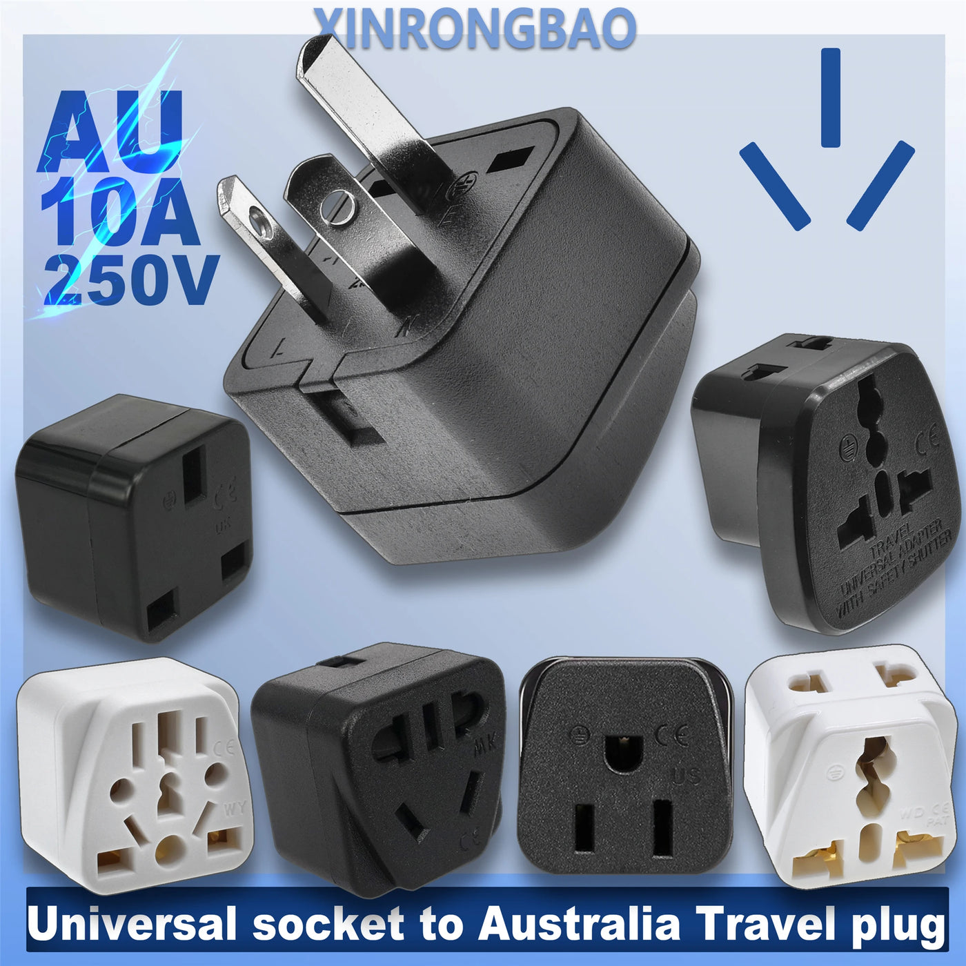 Universal Australian/China/New Zealand Travel Adapter,IEC Type I Plug US/EU/UK/Swiss/Italy/Japan To AU 3 Pin Power Converter 10A - Fullshopping