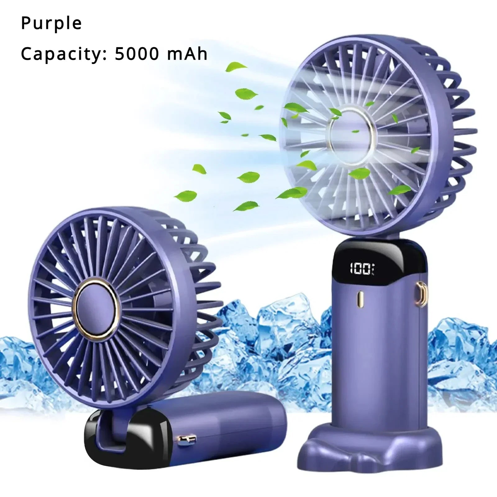 5000mAh Portable Fan Rechargeable 90° Foldable 5 Speed Mini Air Conditioner Small Fan Air Cooler with LED Digital Display - Fullshopping