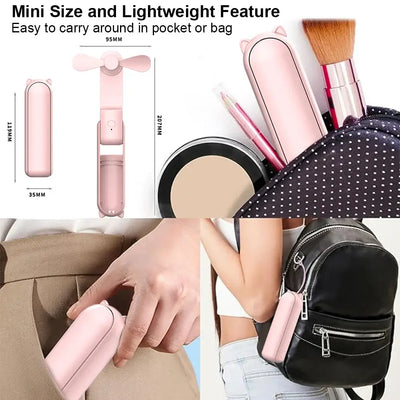 Portable Mini Handheld Fan Small Pocket Fan USB Rechargeable Battery Fan Folding Cooling Hand Fan Mini USB Fan with Power Bank - Fullshopping