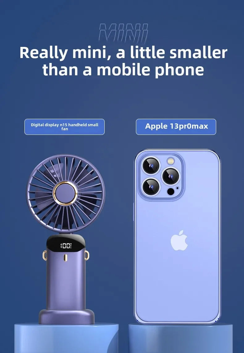 Handheld Fan with Digital Display, Foldable Fan Neck Hanging Fan, USB Charging Mini Fan Suitable for Outdoor Use in Offices - Fullshopping