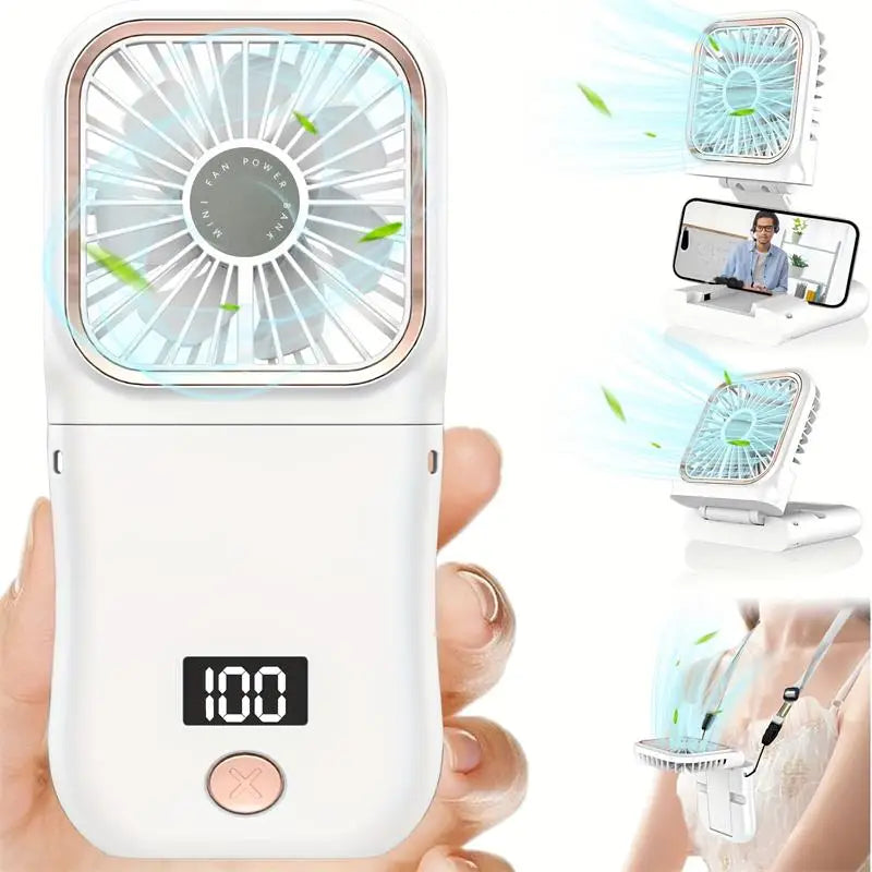 3000mAh 180° Folding Desktop Air Cooling Fan Emergency Power Supply Hanging Neck Fan Handheld USB Charging Portable Fan 2025 - Fullshopping