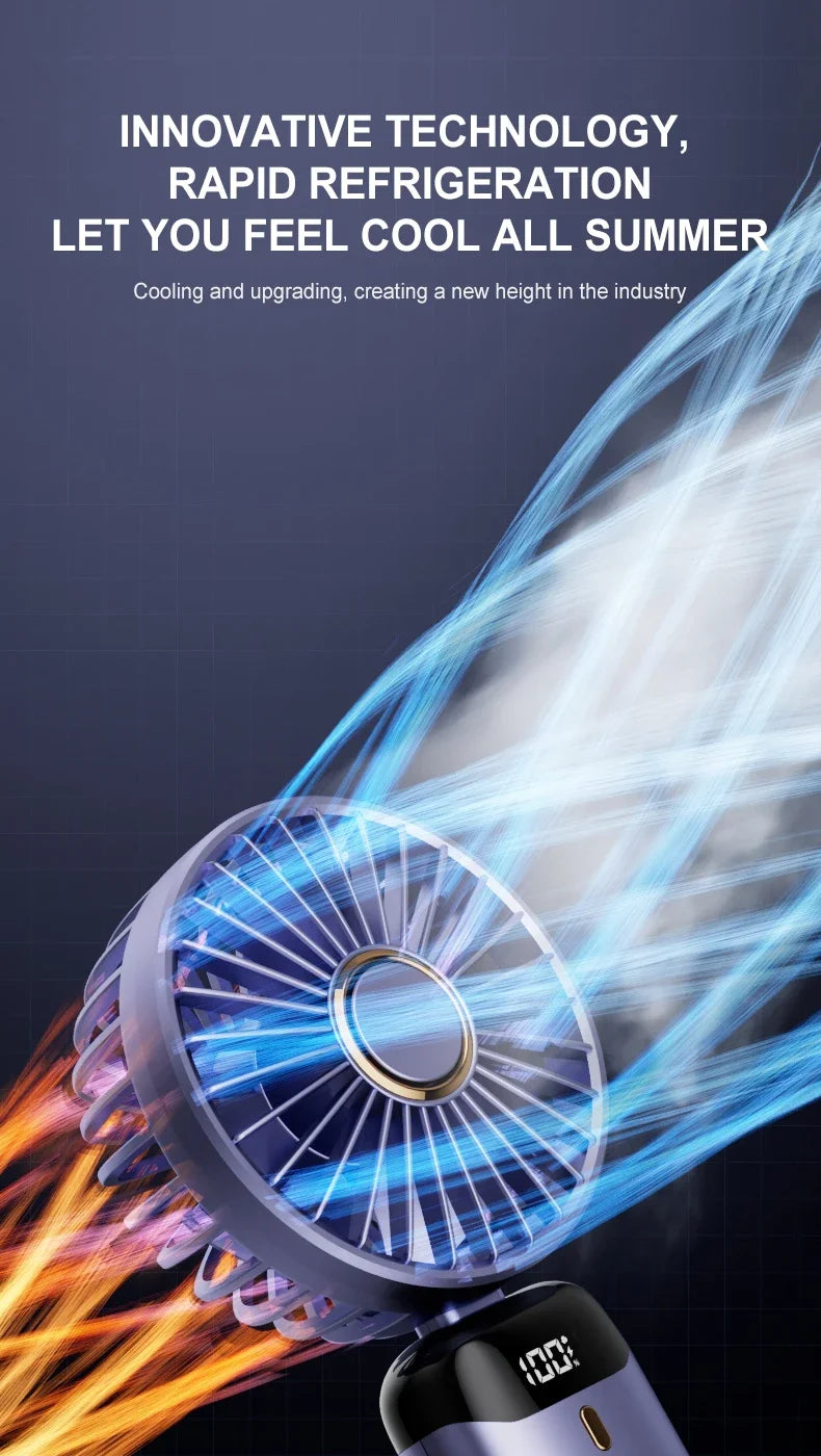 5000mAh Portable Fan Rechargeable 90° Foldable 5 Speed Mini Air Conditioner Small Fan Air Cooler with LED Digital Display - Fullshopping