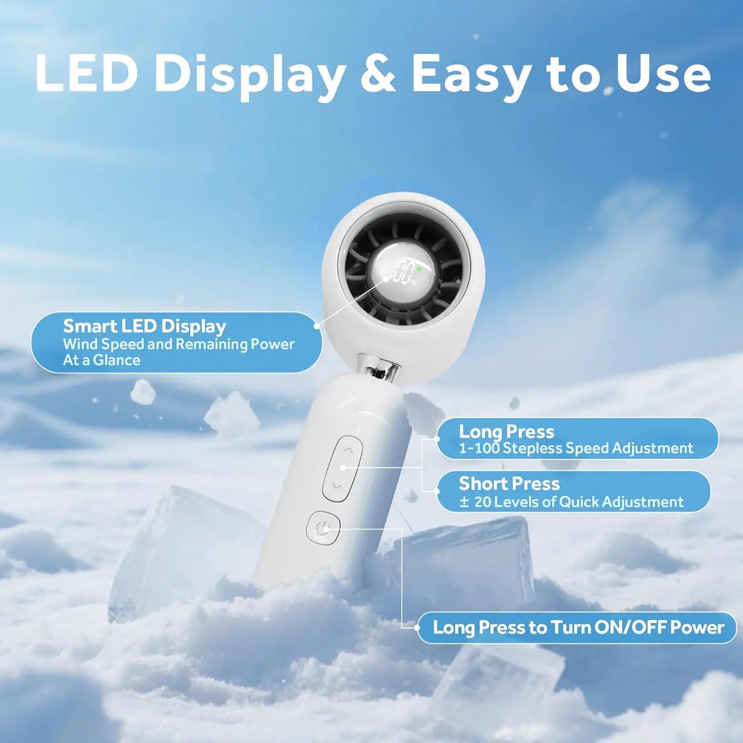 High Speed Handheld Fan 1-100 Stepless Speed Adjustment, Portable Turbo Fan 3 IN 1 Rechargeable Fans 90° Foldable ﻿ - Fullshopping
