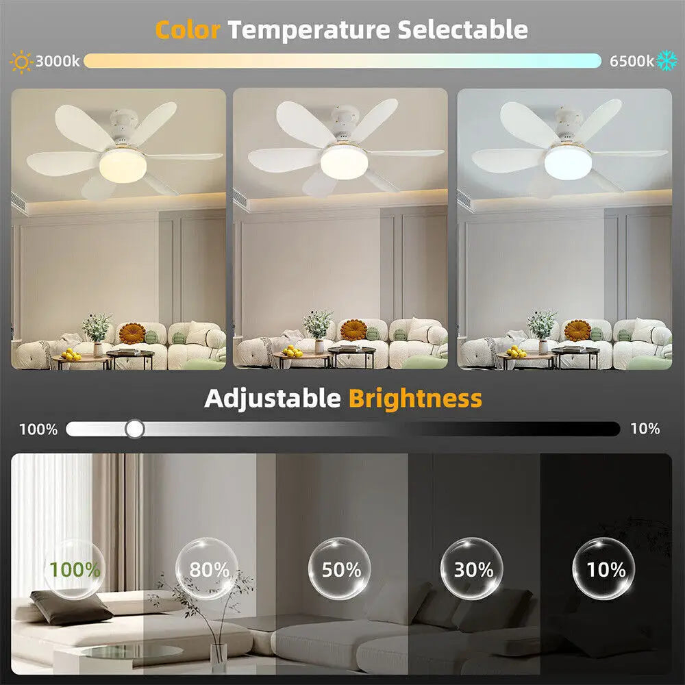 E27 Dimmable LED Ceiling Fan with Light, Remote Control, 3 Speed Settings, Flush Mount, Energy Efficient, Modern Design - Fullshopping