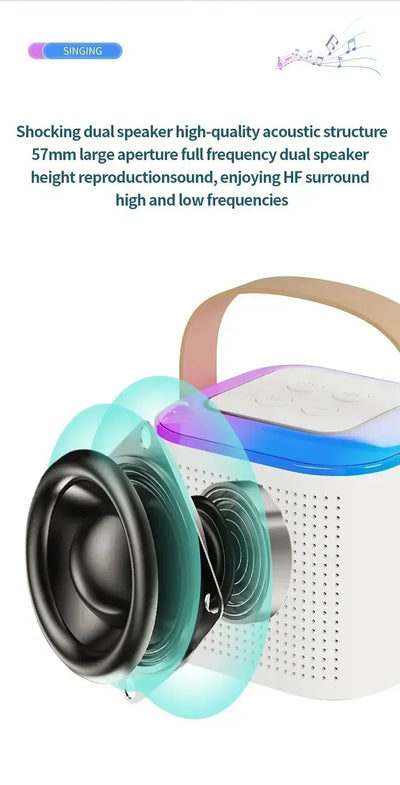 VIKEFON Mini Karaoke Machine LED Portable Bluetooth Speaker Suitable For Birthday Family Parties For Girls And Boys Microphone - Fullshopping
