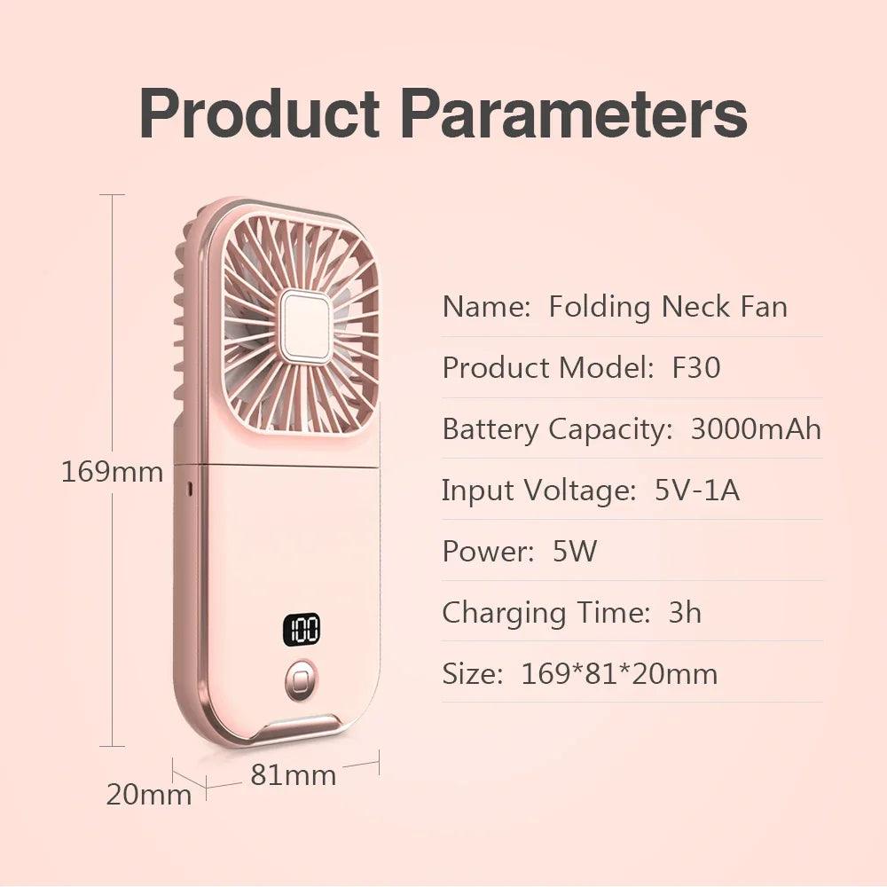 Fan Mini Digital Display Hanging Neck Fan Portable USB - fullshopping