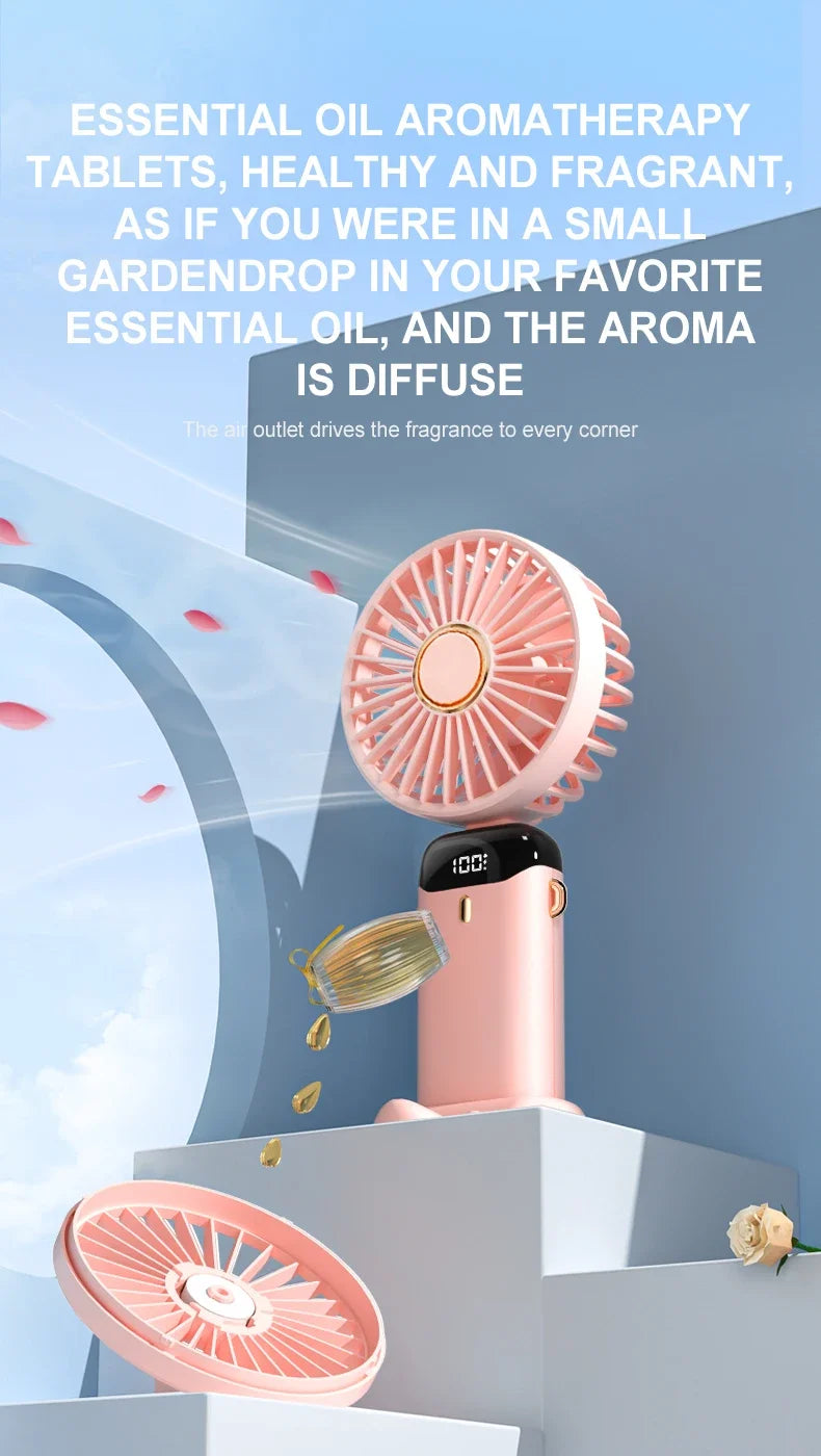 5000mAh Portable Fan Rechargeable 90° Foldable 5 Speed Mini Air Conditioner Small Fan Air Cooler with LED Digital Display - Fullshopping