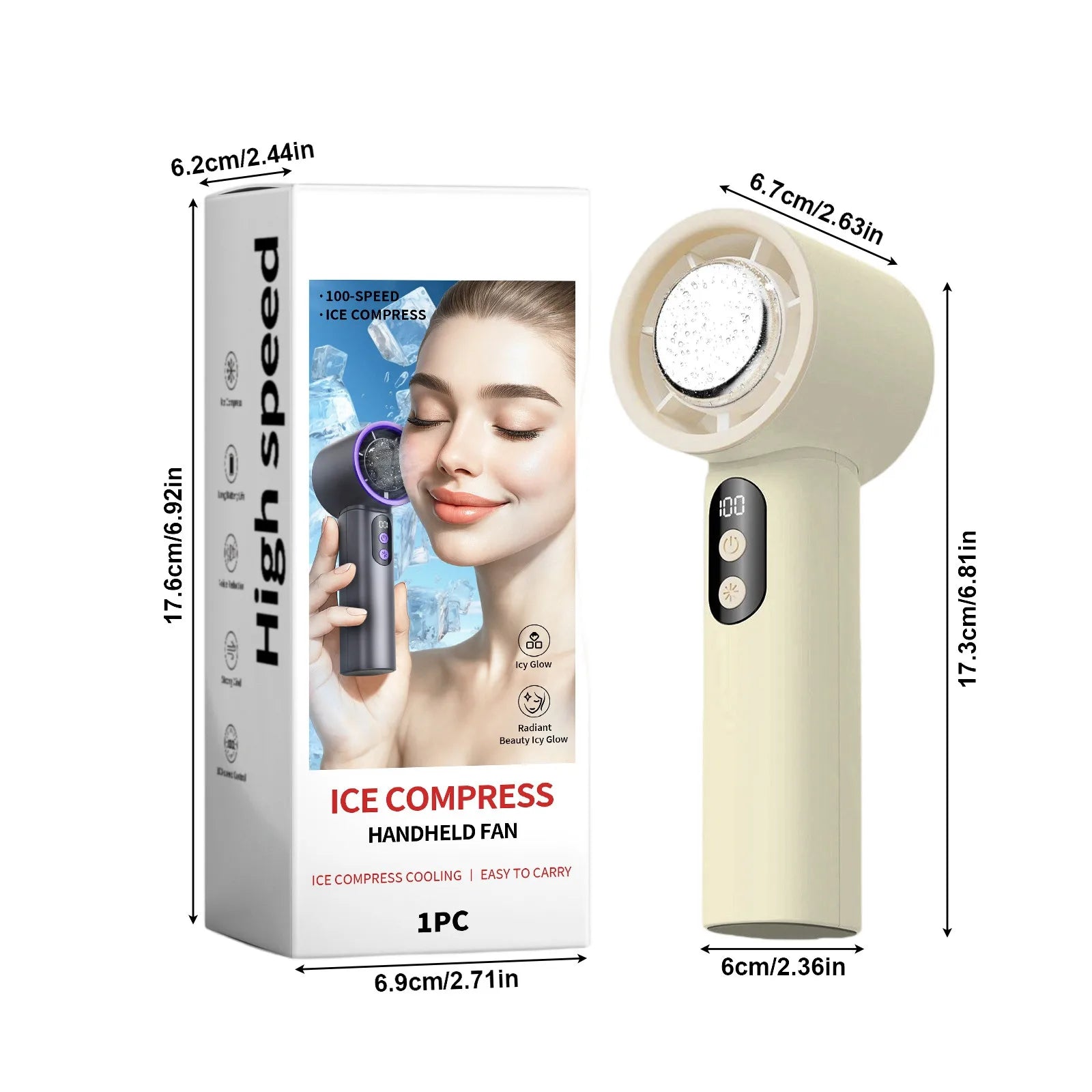 Turbo Fan Portable Hand Fan Mini USB Rechargeable Fan Ice Cooling Fan Handheld Turbo Fan Small Pocket Fan with Digital Display - Fullshopping