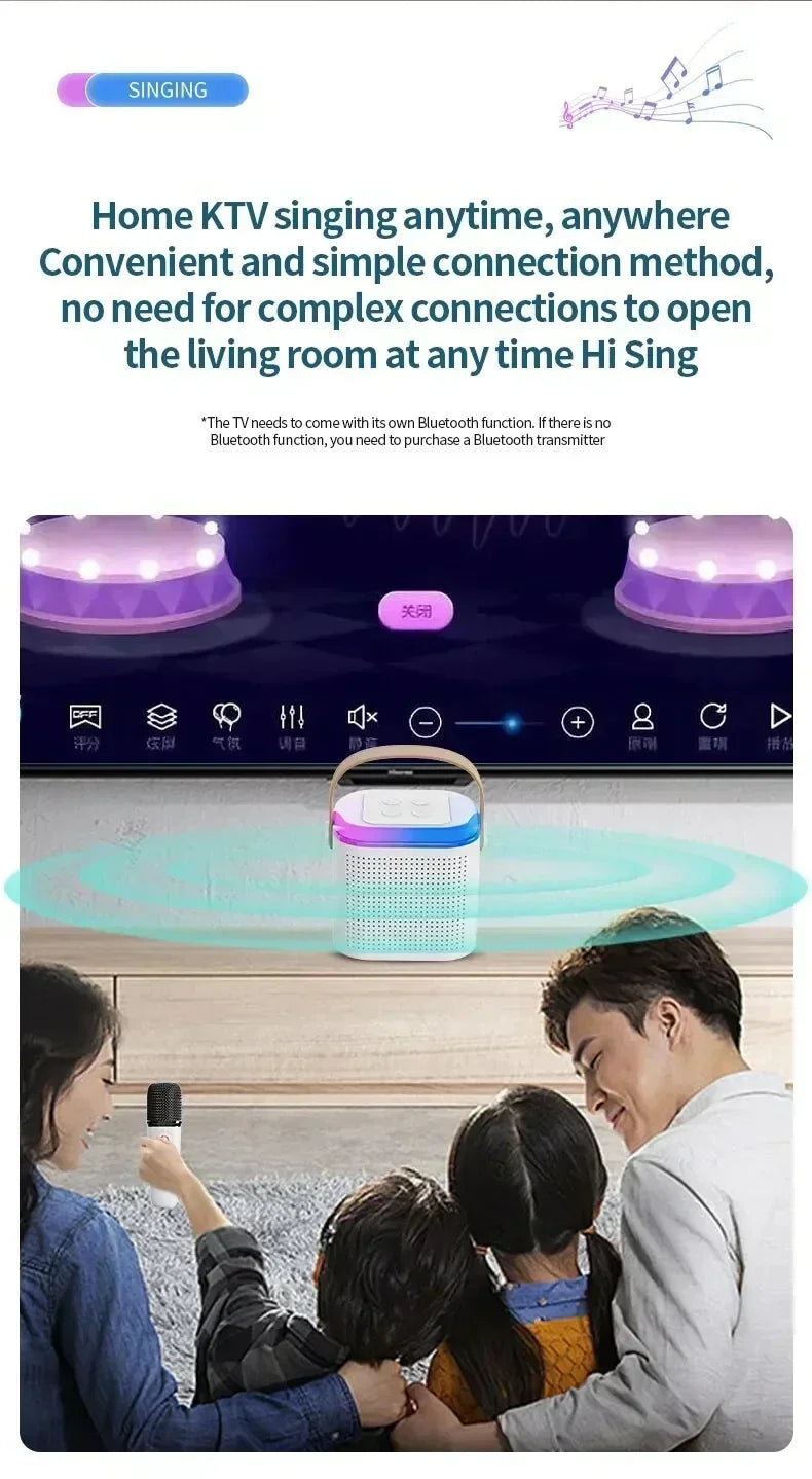 VIKEFON Mini Karaoke Machine LED Portable Bluetooth Speaker Suitable For Birthday Family Parties For Girls And Boys Microphone - Fullshopping