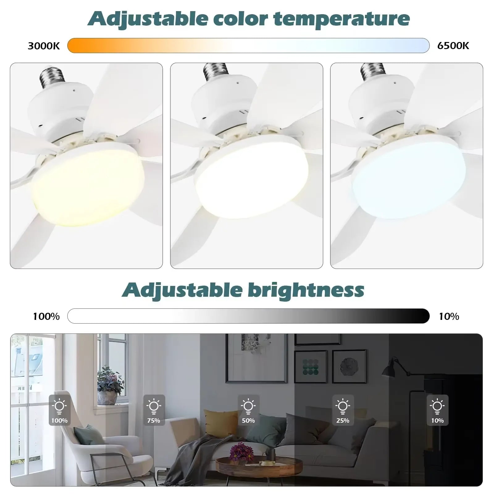 1pcs Ceiling Fans Light E27 LED with Remote Dimming Function Ceiling Fan Light for Bedroom Garage Study Kitchen and Home Use - Fullshopping