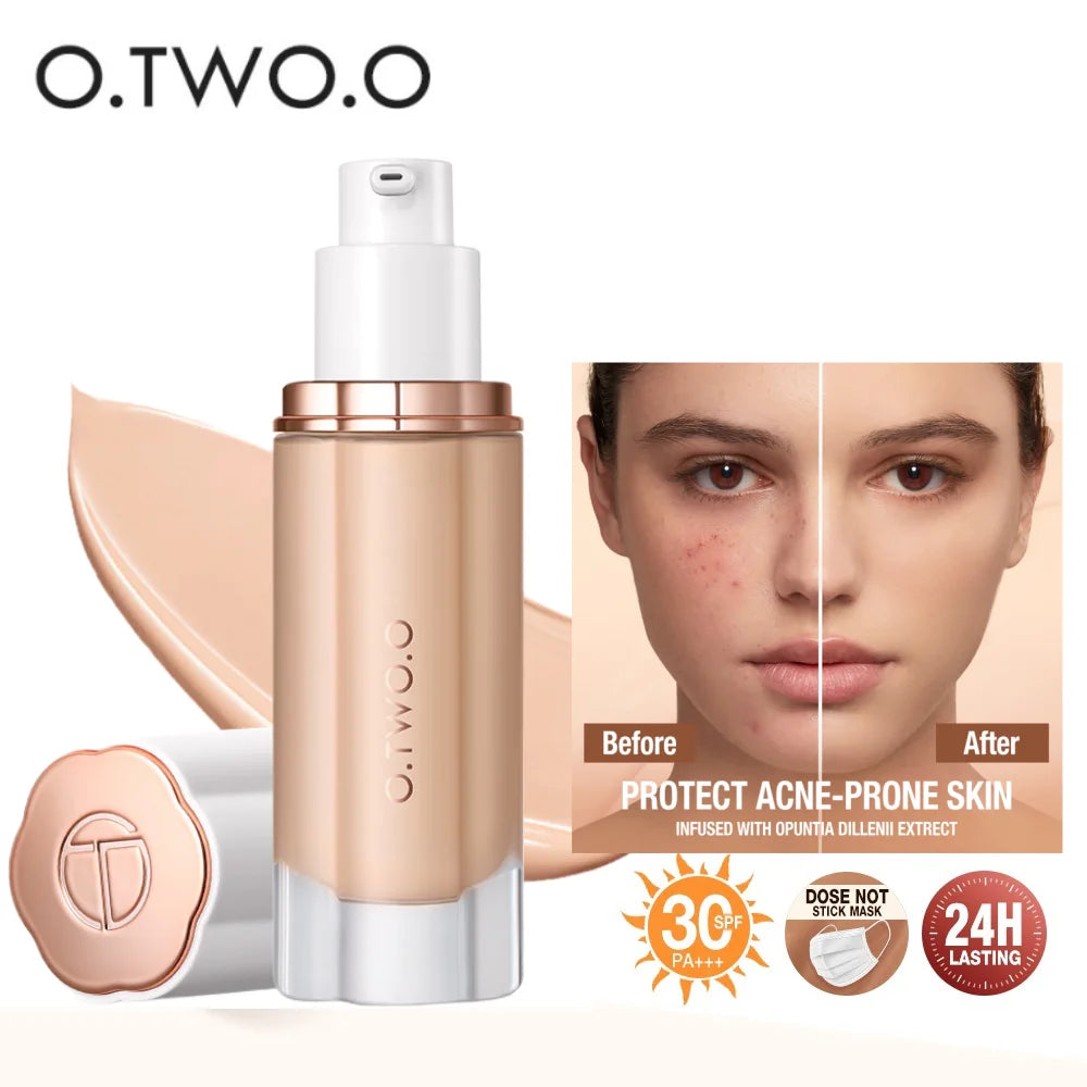 O.TWO.O 30ml Liquid Foundation Oil-control High Coverage Makeup Base Cream SPF30 Waterpoof Concealer Makeup Face Foundation - Fullshopping