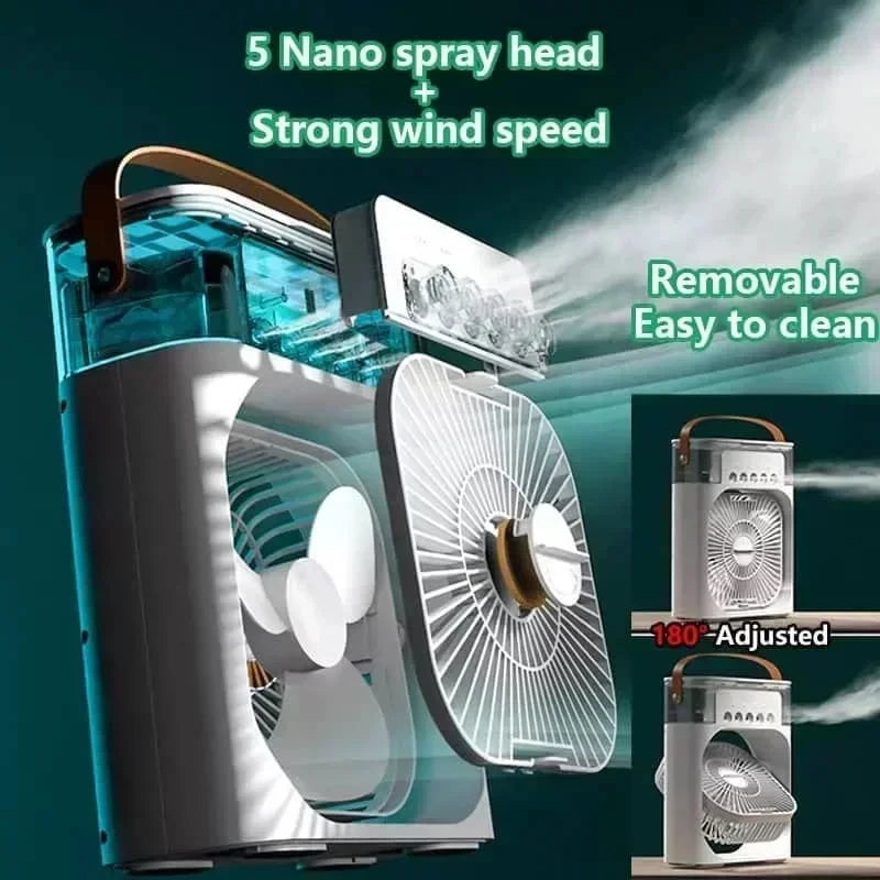 New 3 In 1 Fan AIr Conditioner Household Small Air Cooler LED Night Light Portable Humidifier Air Adjustment Fan Office Home Fan - Fullshopping