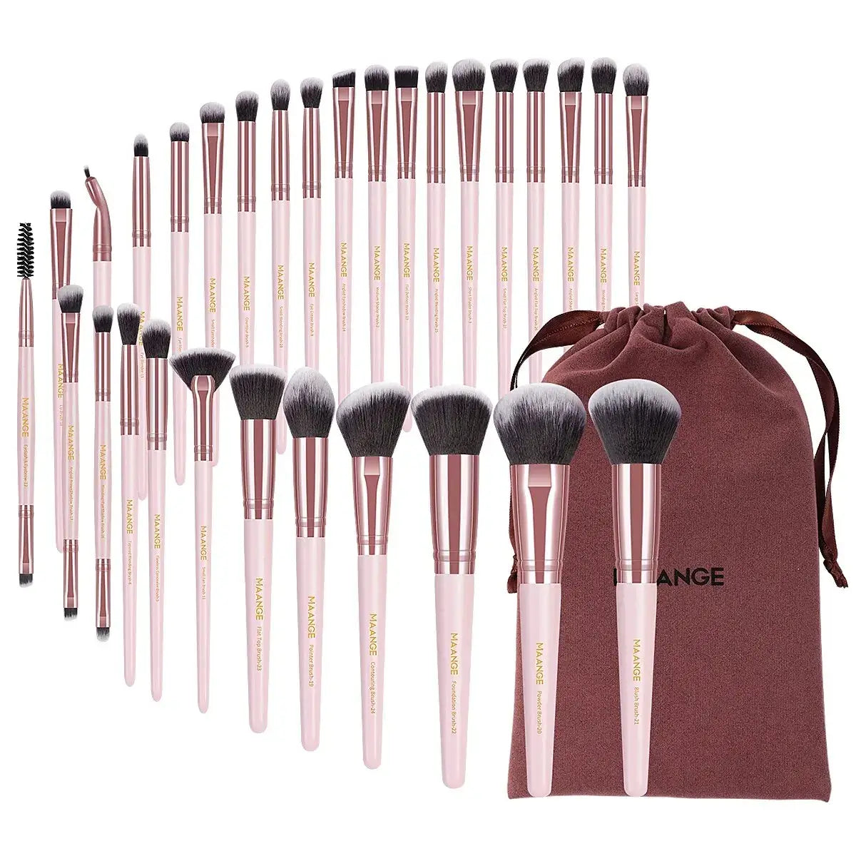 MAANGE 30pcs Professional Makeup Brush Set Foundation Concealers Eye Shadows Powder Blush Blending Brushes Beauty Tools with Bag - Fullshopping