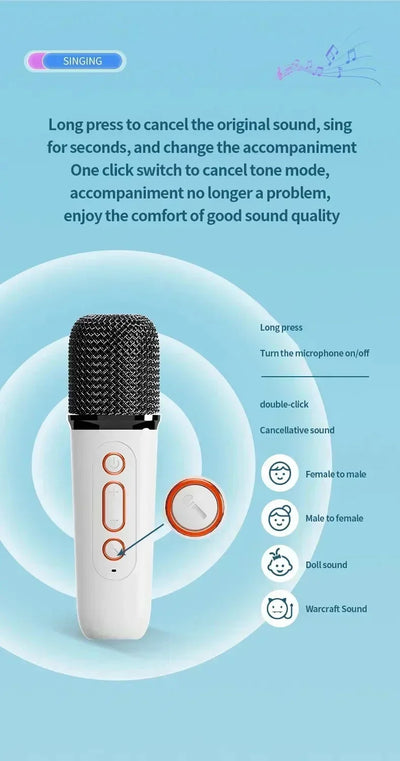 VIKEFON Mini Karaoke Machine LED Portable Bluetooth Speaker Suitable For Birthday Family Parties For Girls And Boys Microphone - Fullshopping
