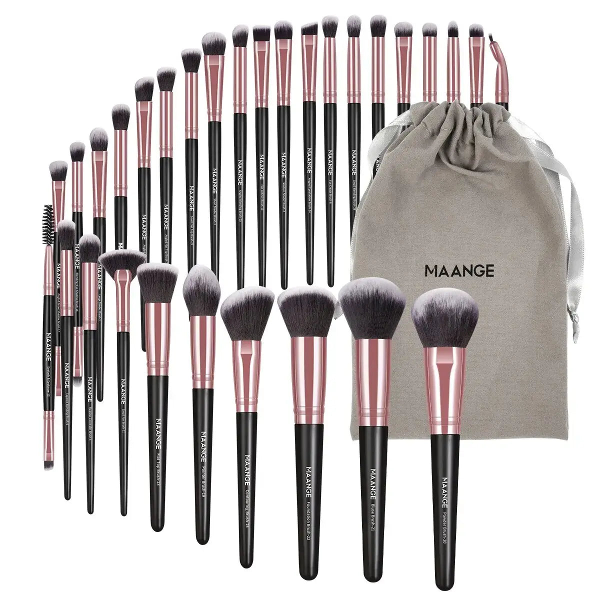 MAANGE 30pcs Professional Makeup Brush Set Foundation Concealers Eye Shadows Powder Blush Blending Brushes Beauty Tools with Bag - Fullshopping