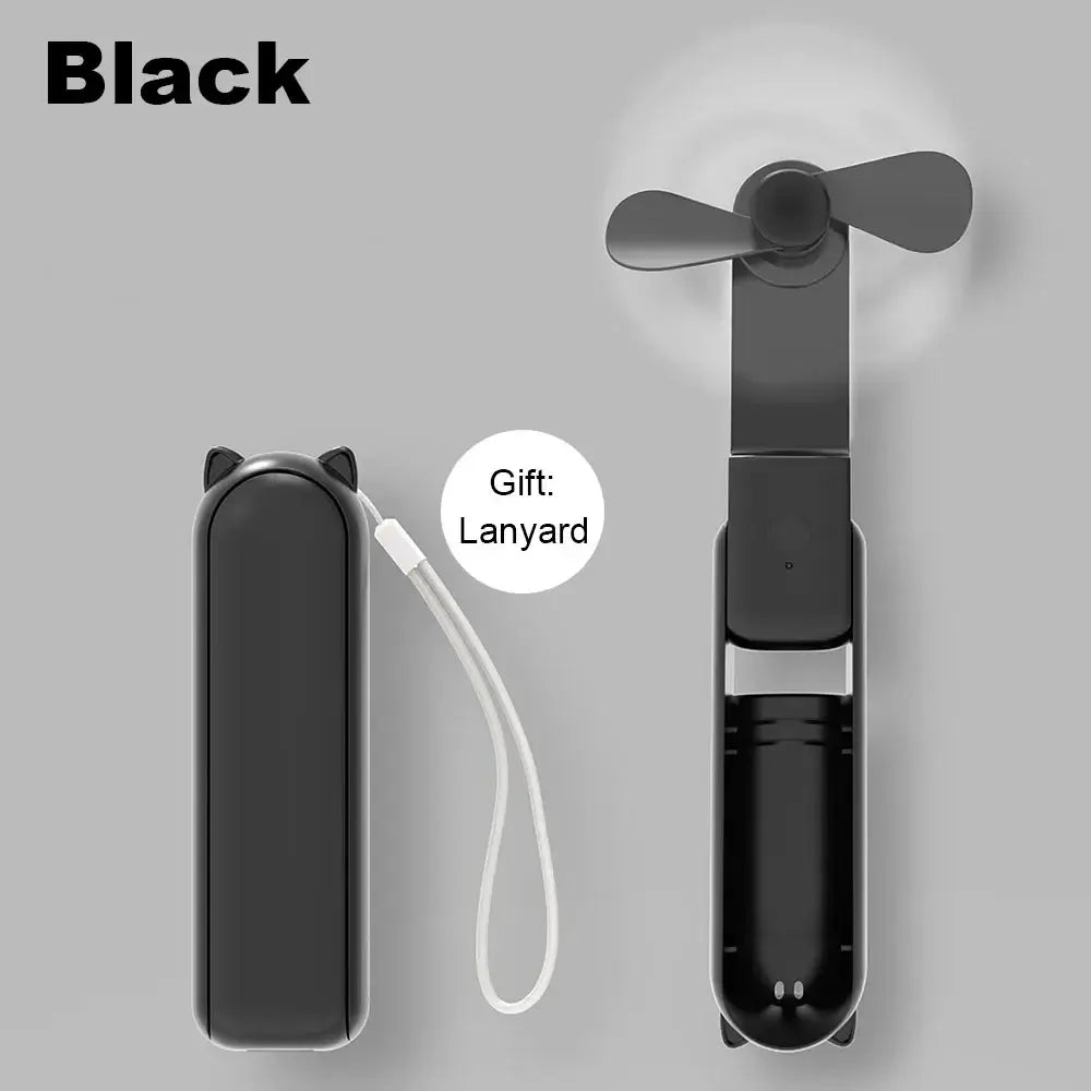 Portable Mini Handheld Fan Small Pocket Fan USB Rechargeable Battery Fan Folding Cooling Hand Fan Mini USB Fan with Power Bank - Fullshopping