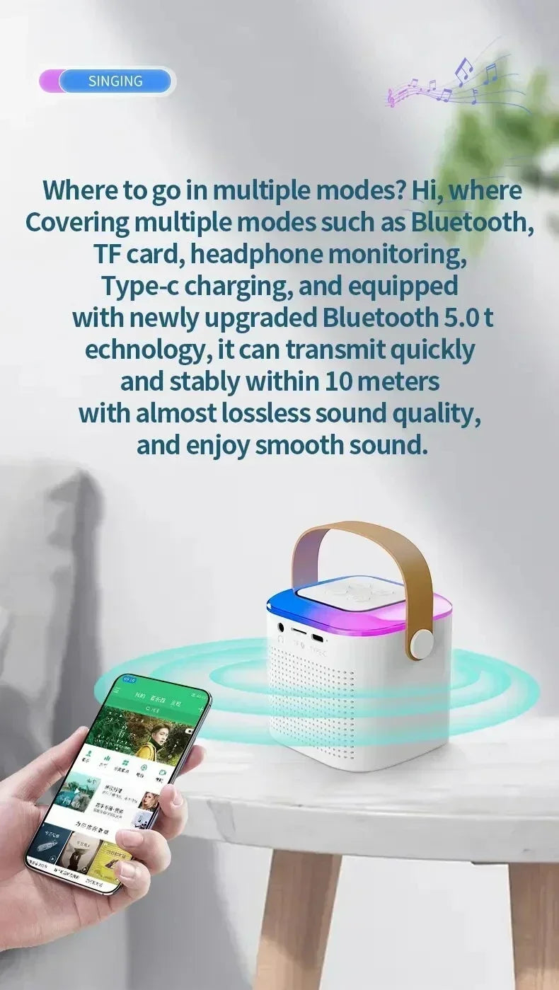 VIKEFON Mini Karaoke Machine LED Portable Bluetooth Speaker Suitable For Birthday Family Parties For Girls And Boys Microphone - Fullshopping