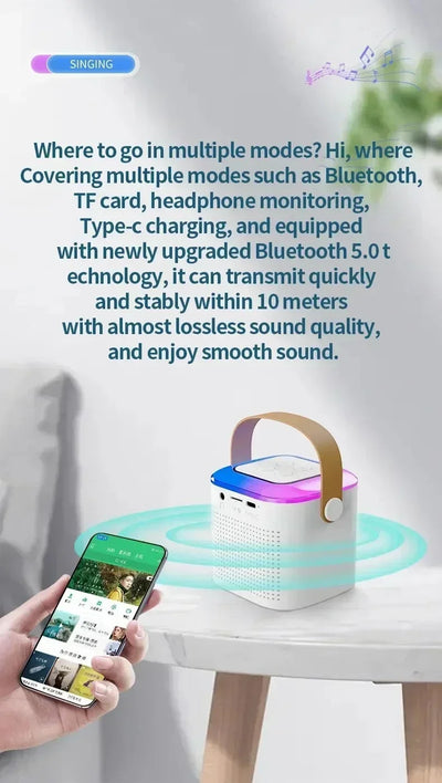 VIKEFON Mini Karaoke Machine LED Portable Bluetooth Speaker Suitable For Birthday Family Parties For Girls And Boys Microphone - Fullshopping