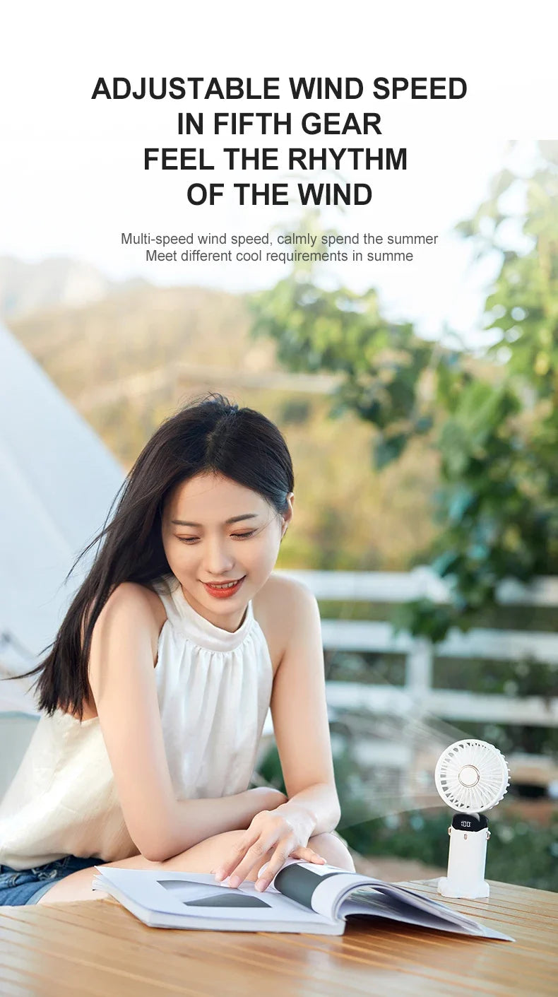 5000mAh Portable Fan Rechargeable 90° Foldable 5 Speed Mini Air Conditioner Small Fan Air Cooler with LED Digital Display - Fullshopping