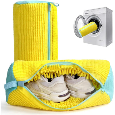 Durable Shoe Washing Machine Bag for All Shoe Types-Yellow with Blue Zipper,Ideal for Sneakers and Casual Shoes,Laundry Wash Bag - Fullshopping