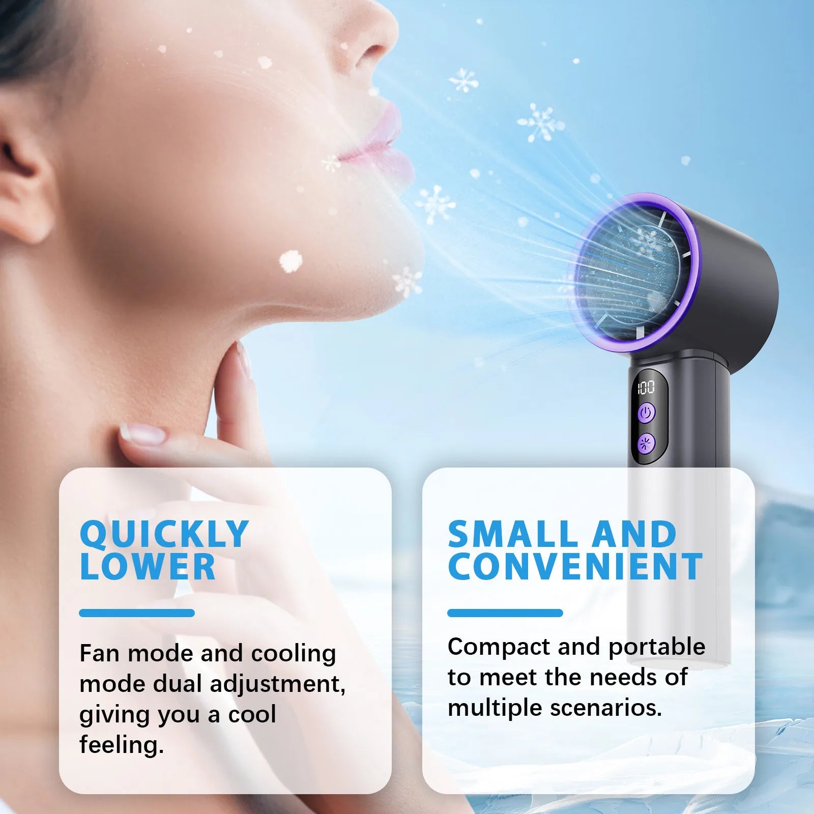 Turbo Fan Portable Hand Fan Mini USB Rechargeable Fan Ice Cooling Fan Handheld Turbo Fan Small Pocket Fan with Digital Display - Fullshopping