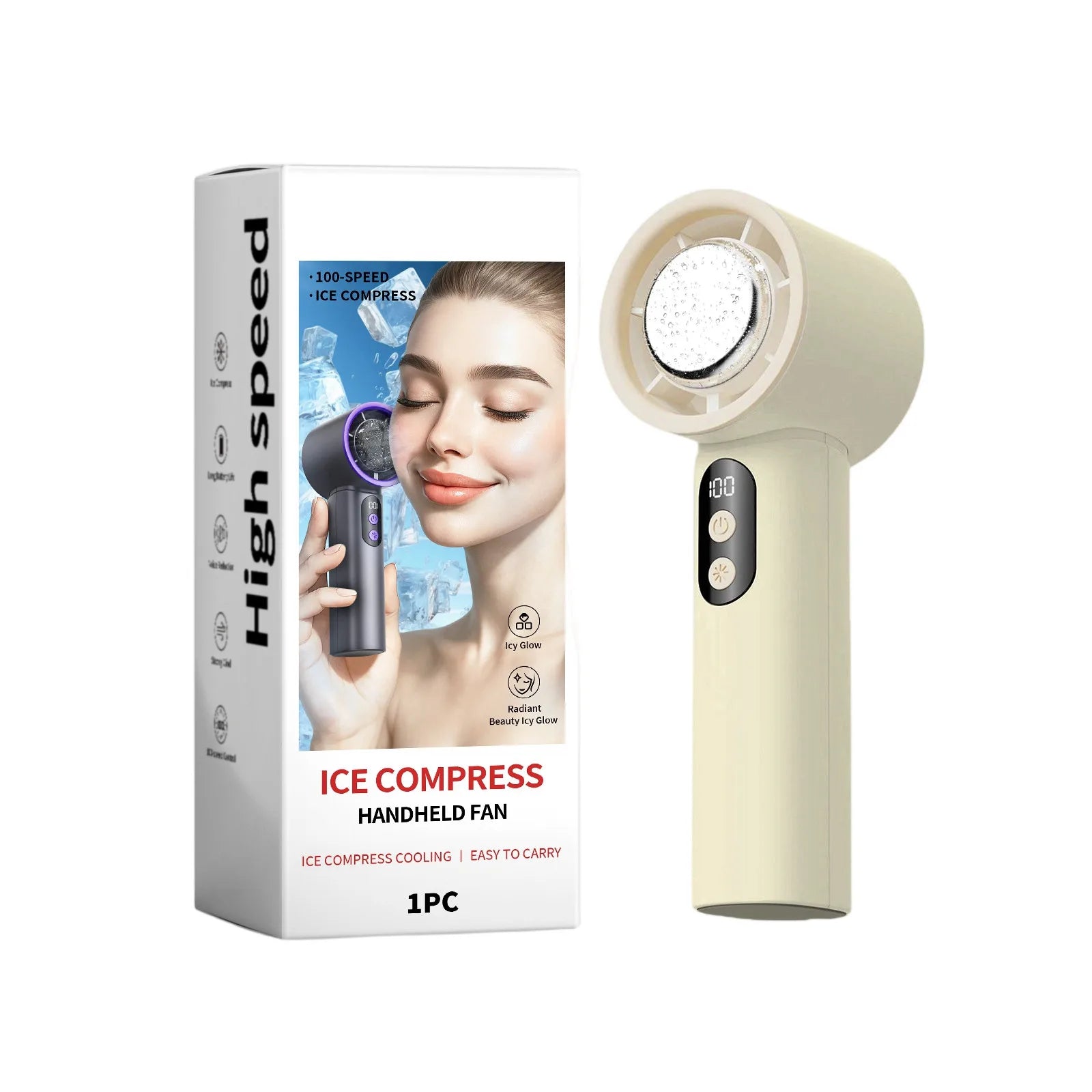 Turbo Fan Portable Hand Fan Mini USB Rechargeable Fan Ice Cooling Fan Handheld Turbo Fan Small Pocket Fan with Digital Display - Fullshopping