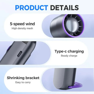 Portable Handheld Fan 5 Speed Adjustable Cooling Mini Turbo Fan with Digital Display Suitable For Outdoor Travel And Desktop Use - Fullshopping