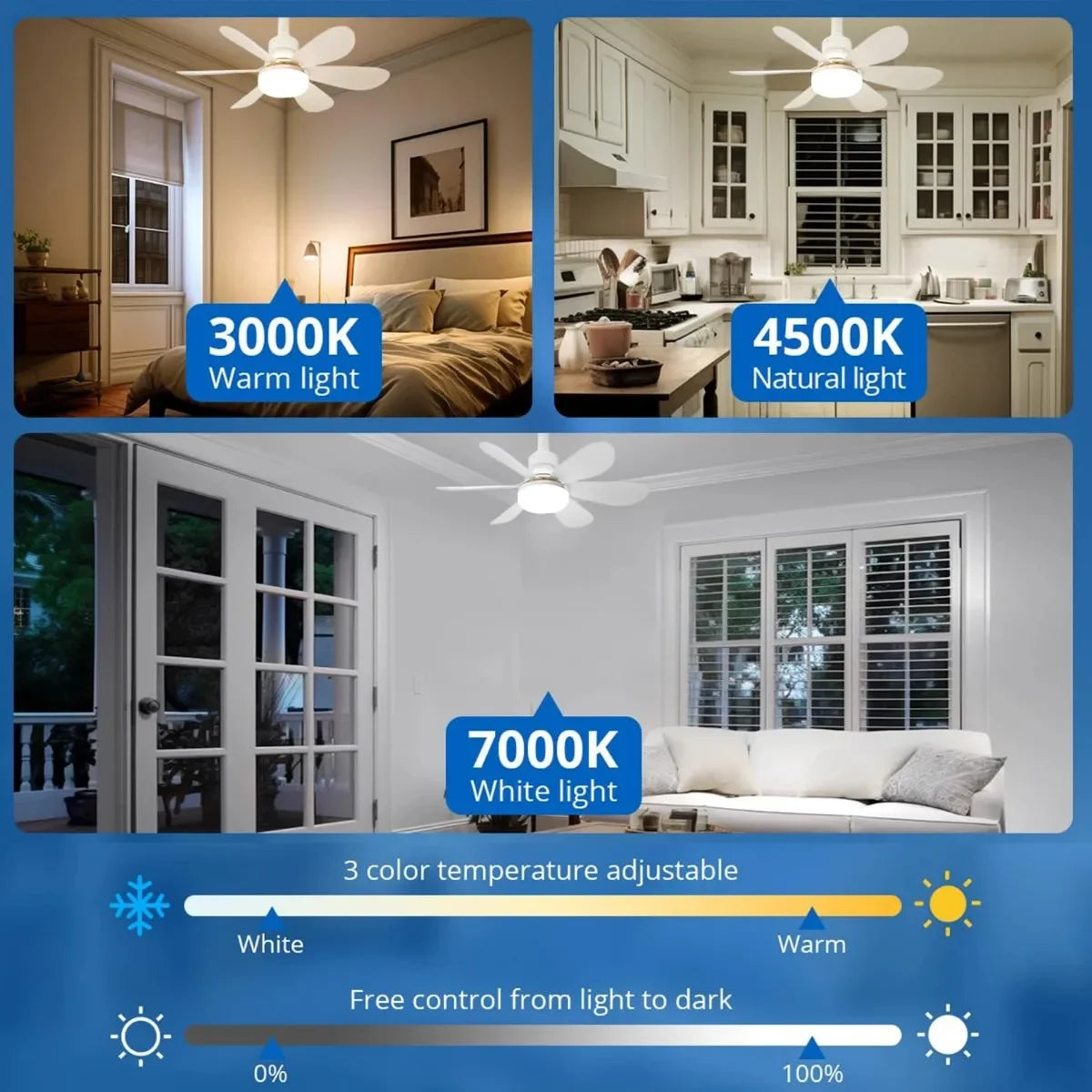 30W/40W Ceiling Fans with Remote Control LED Light Fan, E27 Lamp Base Intelligent Silent Ceiling Fan for Bedroom and Living Room - Fullshopping