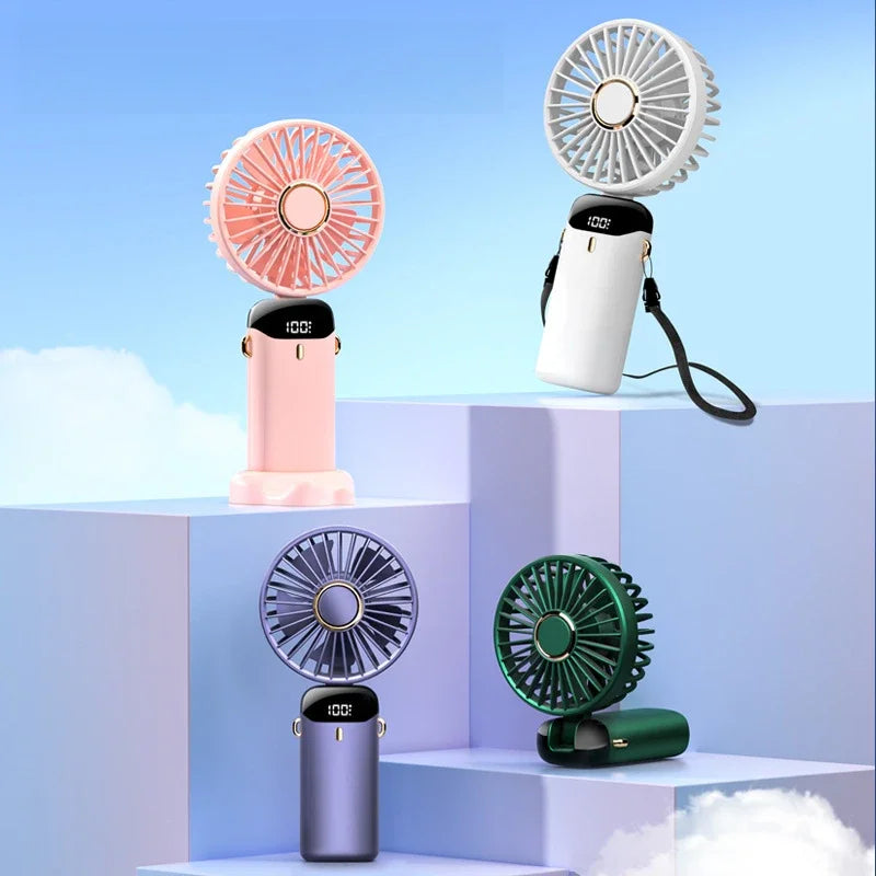 Handheld Fan with Digital Display, Foldable Fan Neck Hanging Fan, USB Charging Mini Fan Suitable for Outdoor Use in Offices - Fullshopping