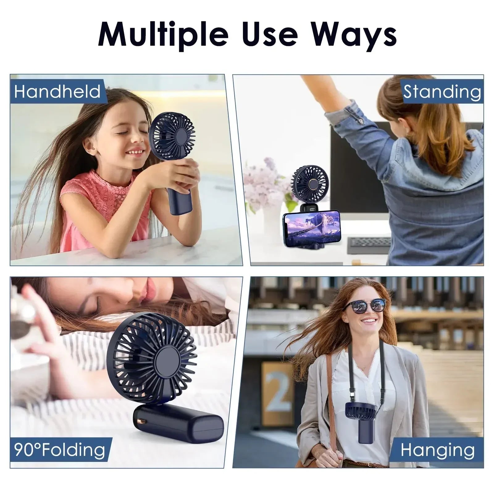 5000mAh Portable Fan Rechargeable 90° Foldable 5 Speed Mini Air Conditioner Small Fan Air Cooler with LED Digital Display - Fullshopping