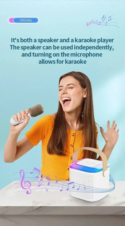 VIKEFON Mini Karaoke Machine LED Portable Bluetooth Speaker Suitable For Birthday Family Parties For Girls And Boys Microphone - Fullshopping