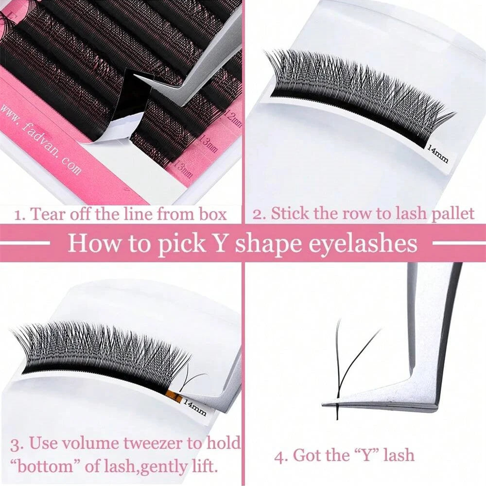 FADVAN 2D YY Shape Eyelash Fans Faux Mink C/D/8-14mm 0.07 Natural Soft Brazilian Lashes Premade Volume Fan Extension Lashes - Fullshopping