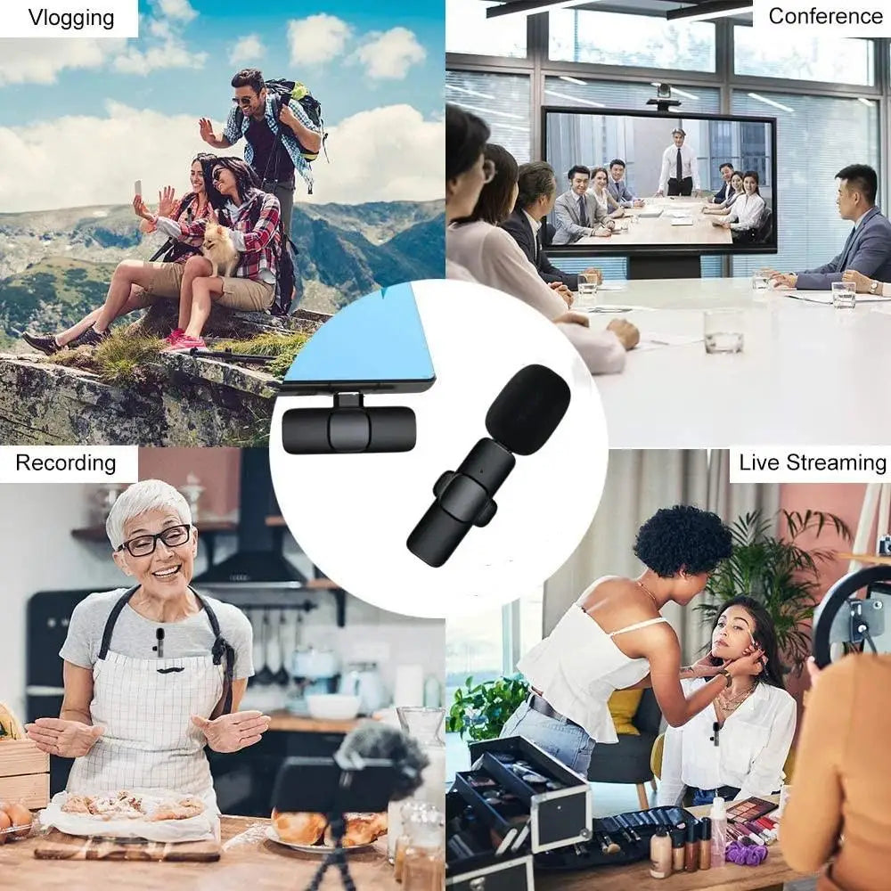 Wireless Lavalier Microphone Mini Portable Audio Video Recording Mic for iPhone Android Live Broadcast Gaming - Fullshopping