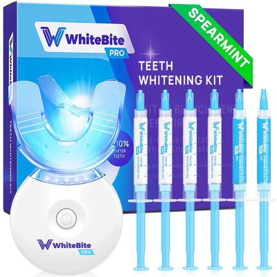 Whitebite Pro Professional Teeth Whitening Kit with Gels for Sensitive Teeth: Teeth Whitening LED Light 35% Carbamide Peroxide Gel Remineralization Gel (Spearmint) - Fullshopping