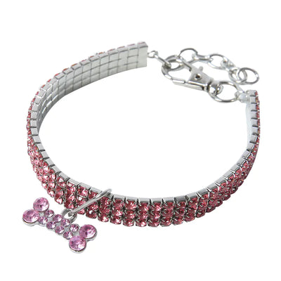 Bling Rhinestone Dog Collar with Leash for Small Dogs