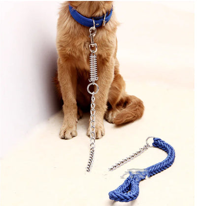 Handwoven Spring Dog Leash with Collar for Large Dogs