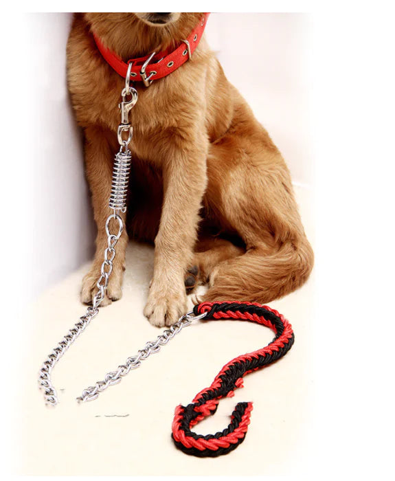 Handwoven Spring Dog Leash with Collar for Large Dogs